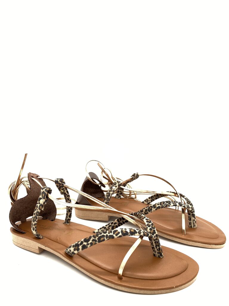 Leopard Print Gladiator Sandals with Wrap Tie