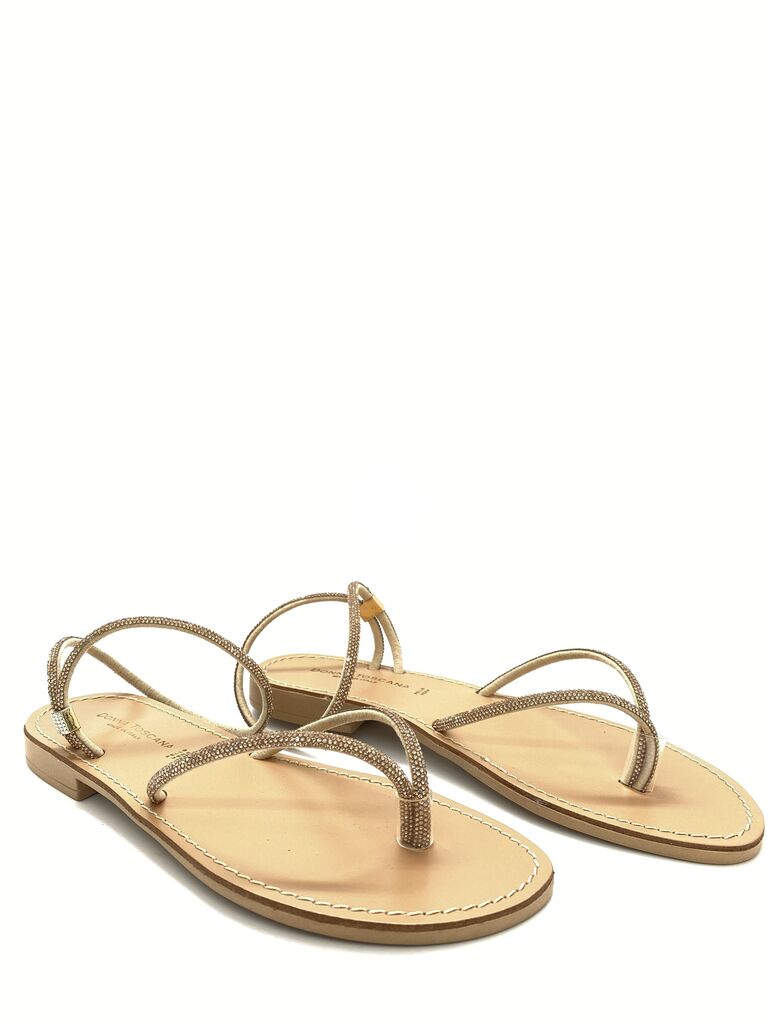 Beige Sparkle Strap Slide Sandals
