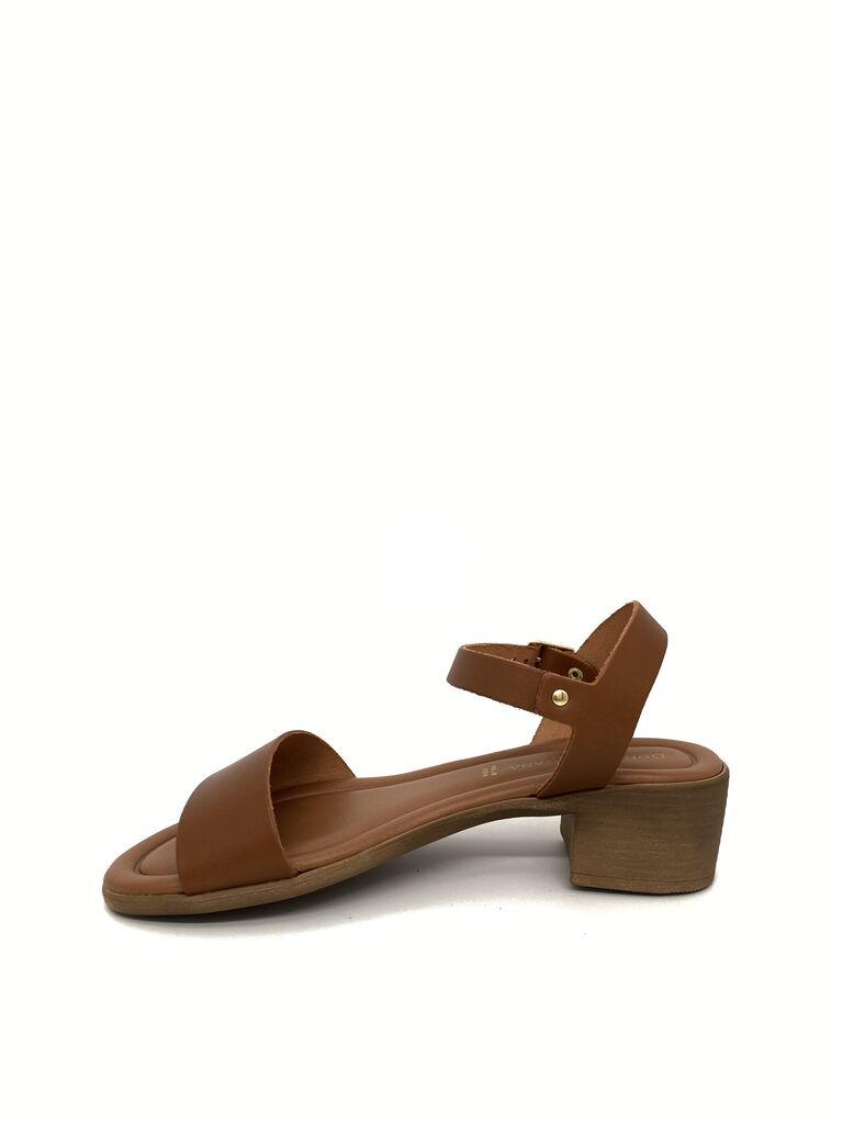 Brown Leather Block Heel Sandal with Adjustable Strap