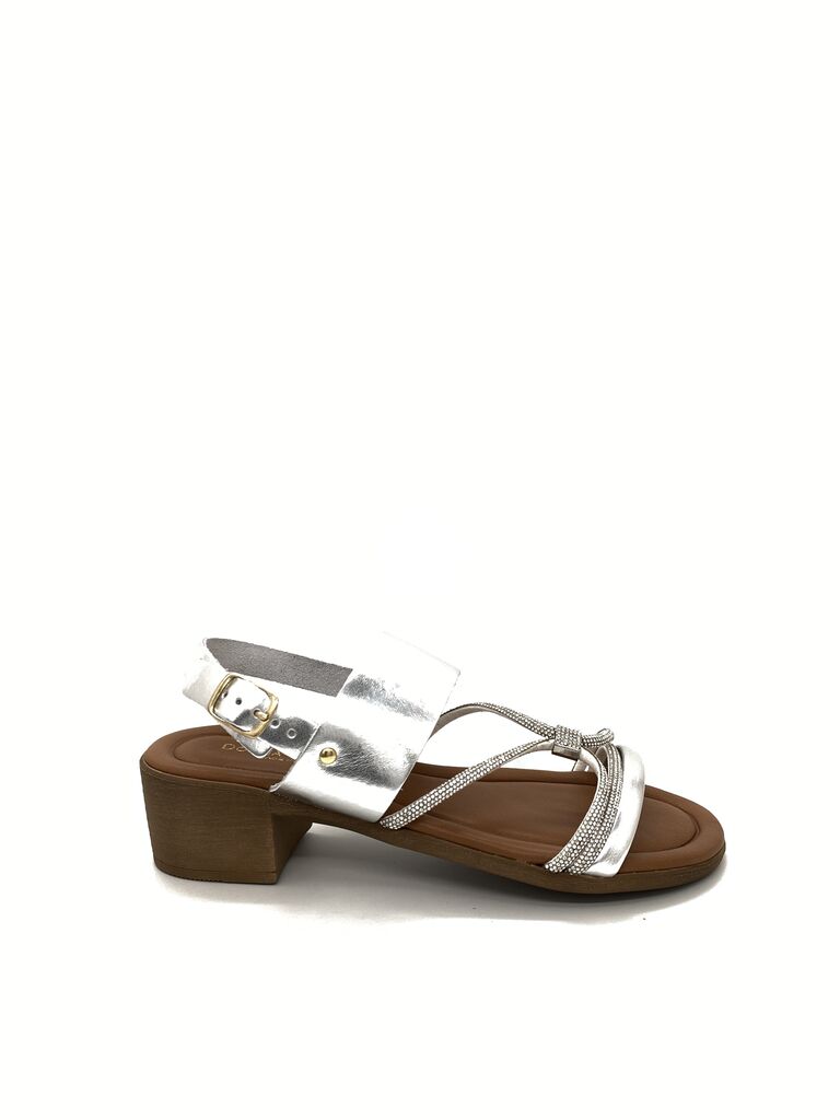 Silver Leather Block Heel Sandals