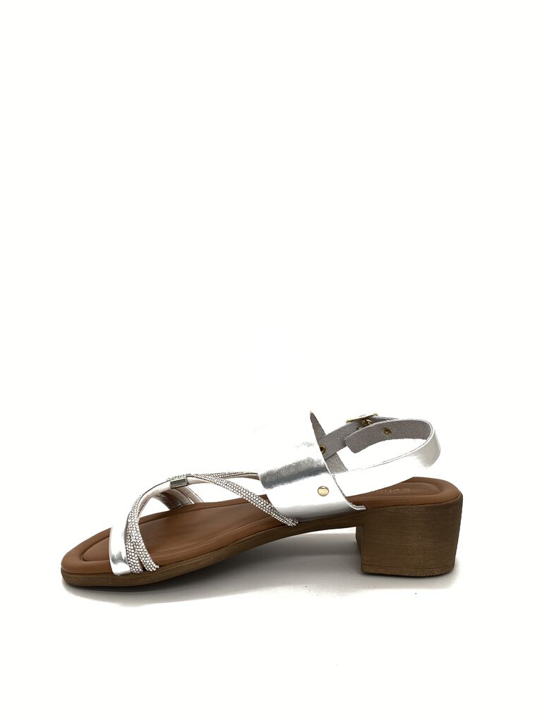 Silver Leather Block Heel Sandals