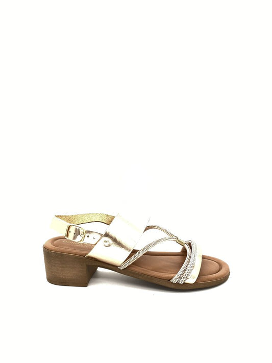 Gold Metallic Sandal with Rhinestone Straps