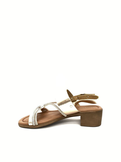 Gold Metallic Sandal with Rhinestone Straps