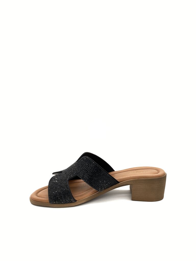 Black Textured Block Heel Sandal