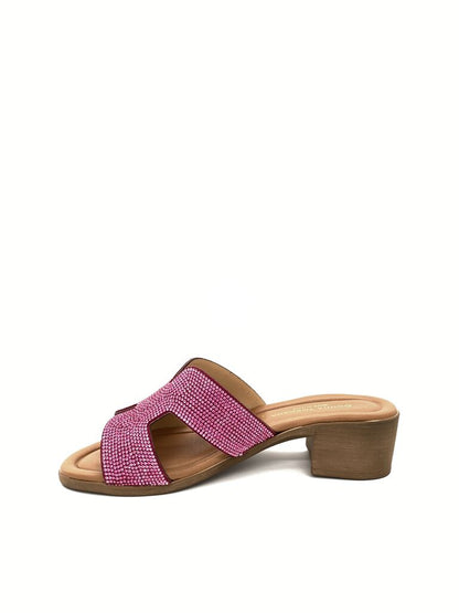 Pink Embellished Mule Sandal with Block Heel