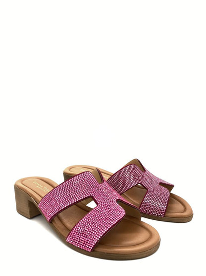 Pink Embellished Mule Sandal with Block Heel