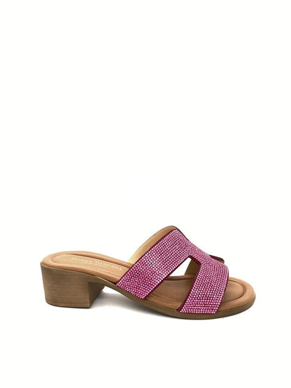 Pink Embellished Mule Sandal with Block Heel