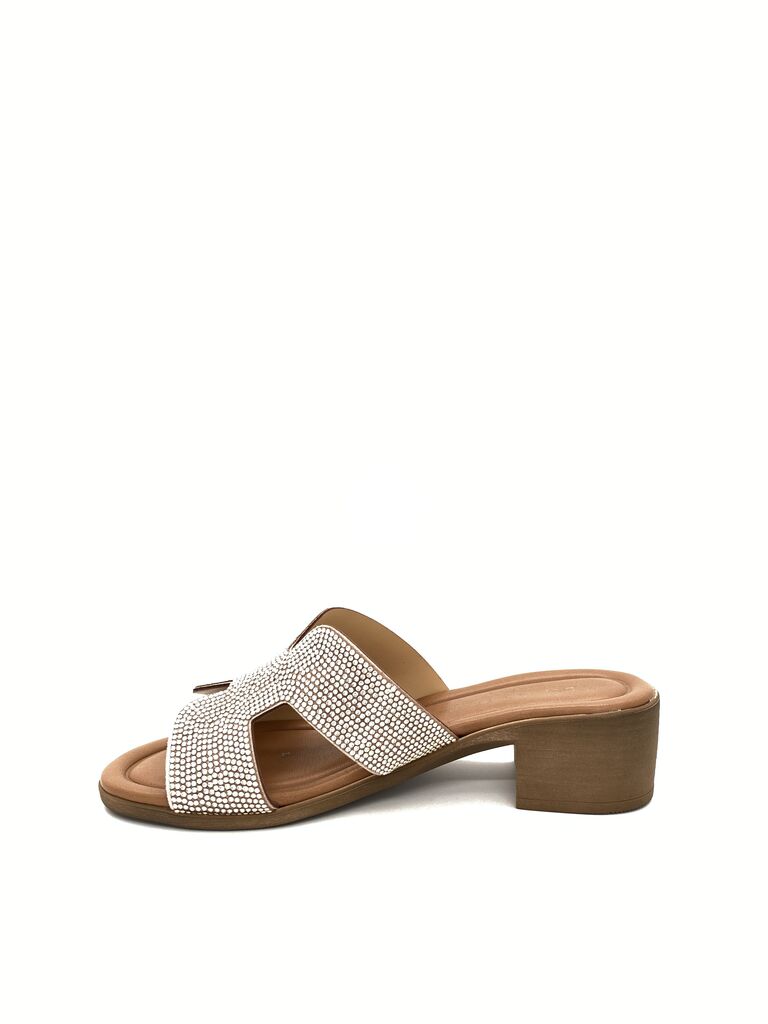 Silver Textured Block Heel Sandal with Wide Straps