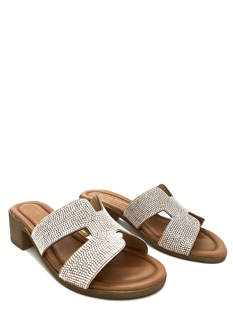 Silver Textured Block Heel Sandal with Wide Straps