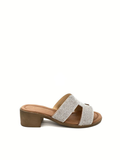 Silver Textured Block Heel Sandal with Wide Straps