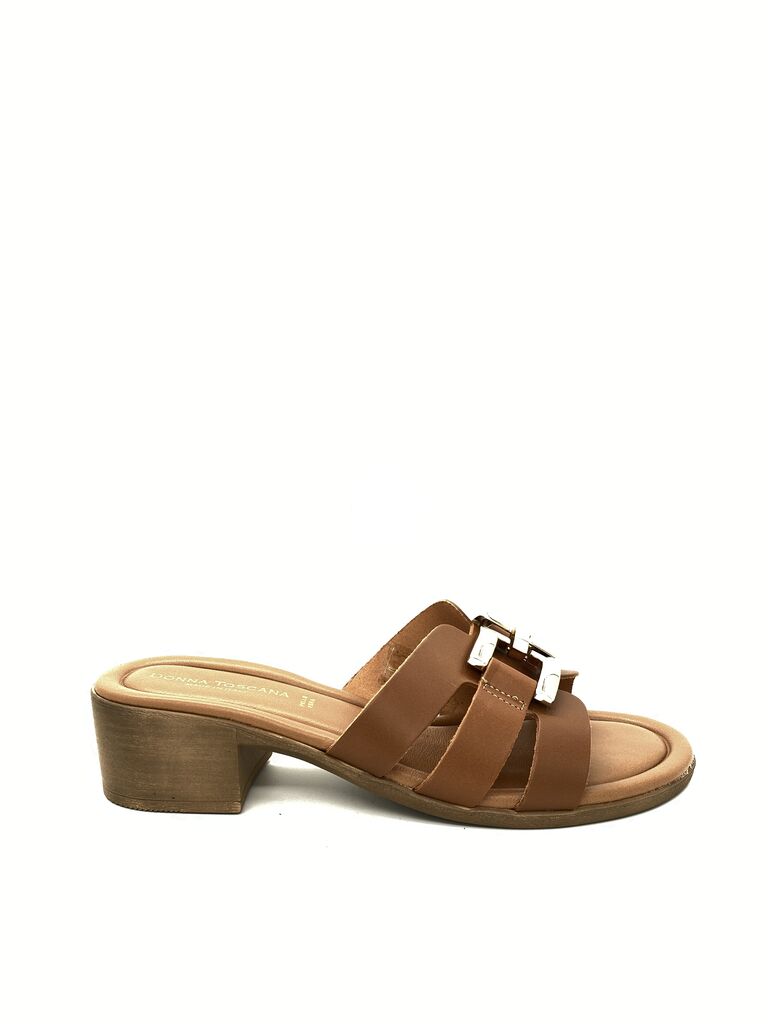 Brown Strappy Leather Sandals with Low Heel
