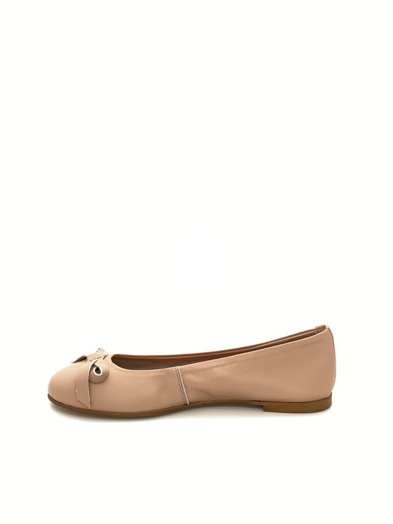 Nude Leather Ballet Flats with Bow Detail