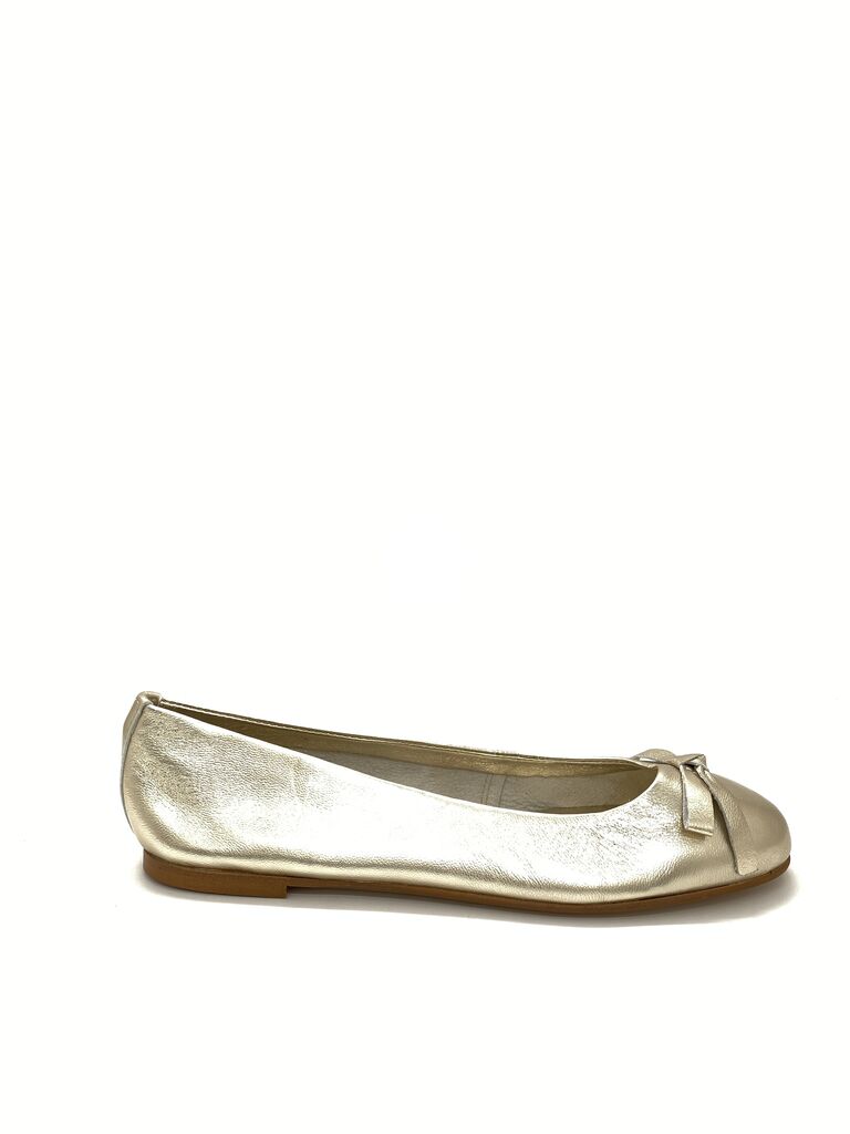 Gold Metallic Ballet Flats with Bow Detail