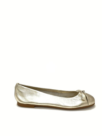 Gold Metallic Ballet Flats with Bow Detail