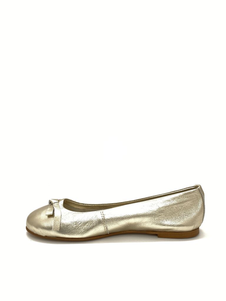 Gold Metallic Ballet Flats with Bow Detail