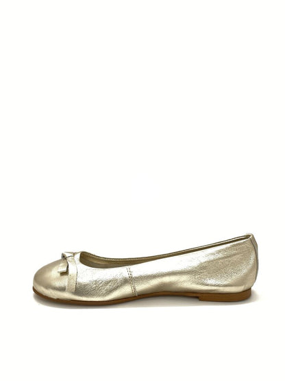 Gold Metallic Ballet Flats with Bow Detail
