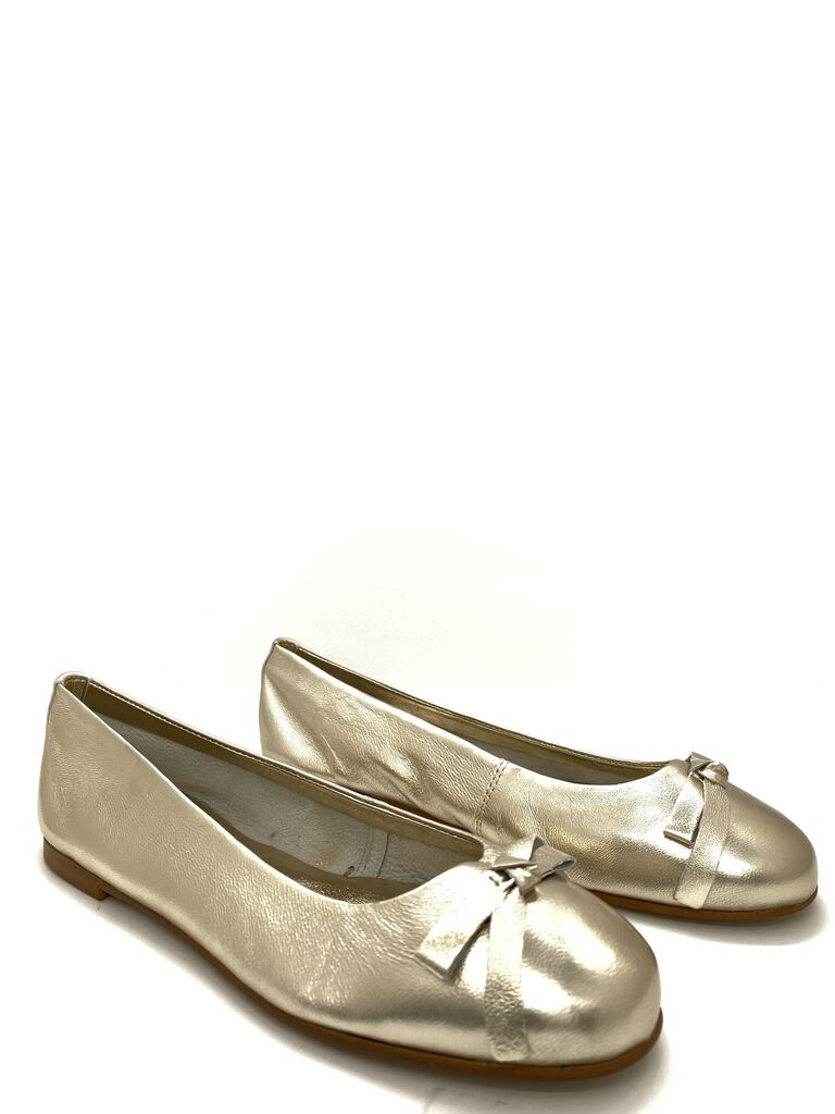 Gold Metallic Ballet Flats with Bow Detail