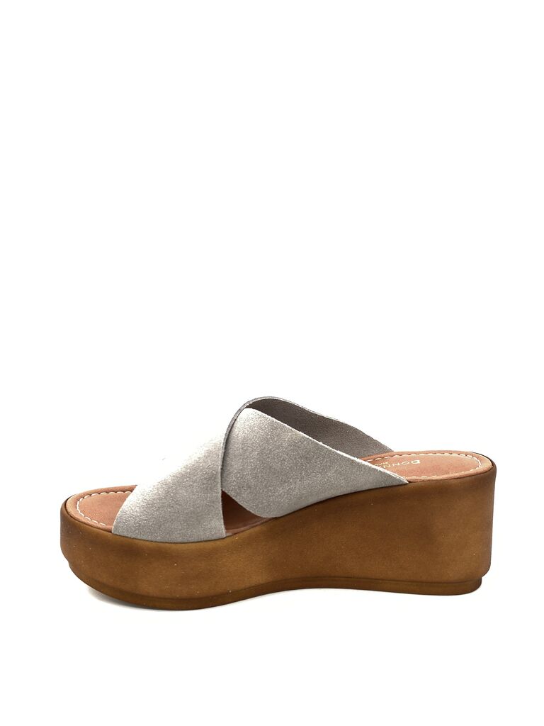 Taupe Suede Platform Wedge Sandals with Criss-Cross Straps
