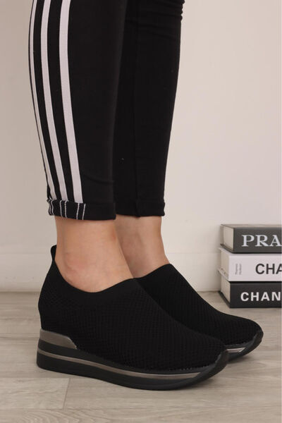 Black Knit Slip-On Sneakers with Elevated Platform