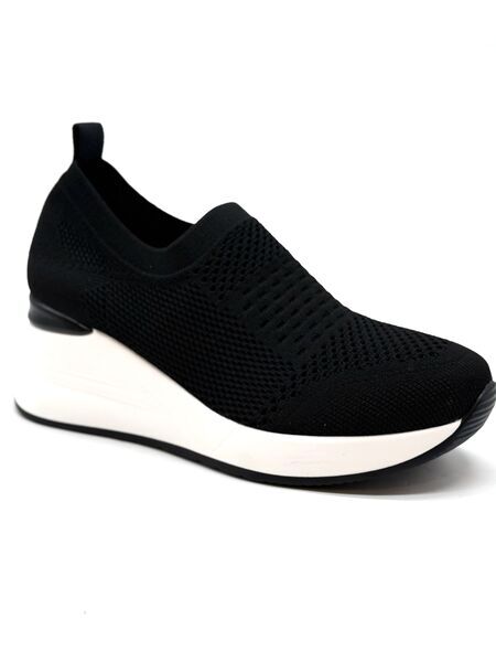 Black Knit Slip-On Sneakers with Platform Sole