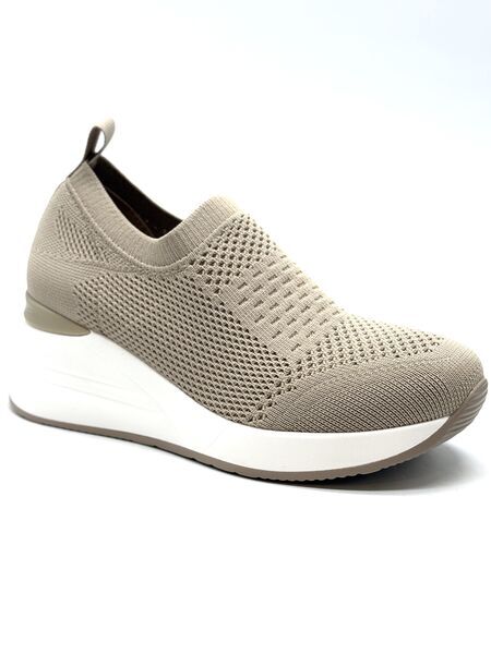 Taupe Knit Slip-On Sneakers with Cushioned Heel