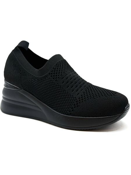 Black Knit Slip-On Sneakers with Wedge Heel