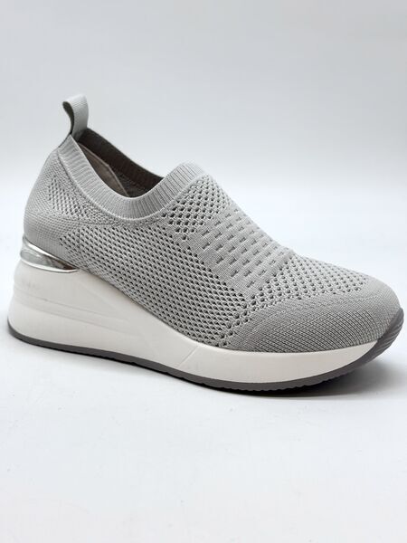 Gray Knit Slip-On Sneakers with Metallic Heel