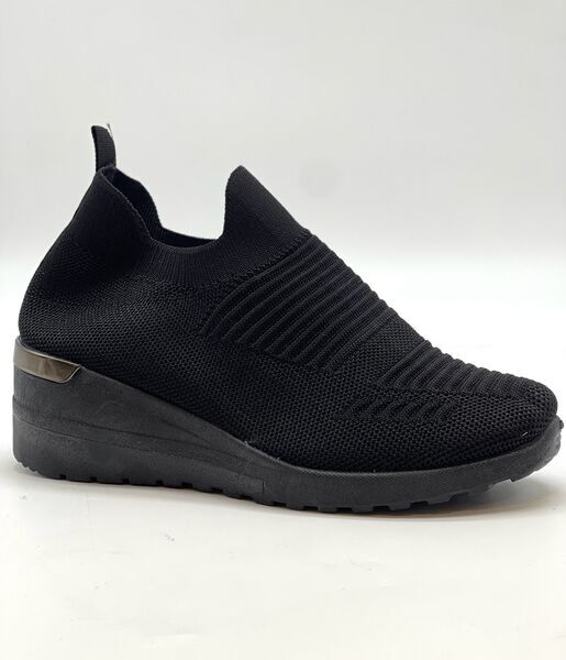 Black Knit Slip-On Shoes with Elevated Sole