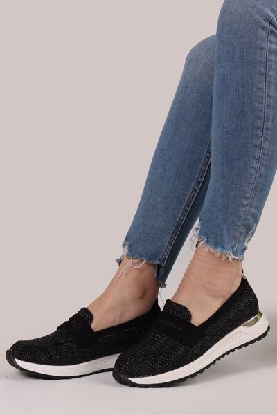 Black Knit Slip-On Sneakers with Contrast Sole