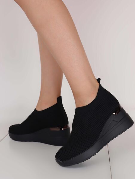 Black Knit Slip-On Sneakers with Elevated Sole