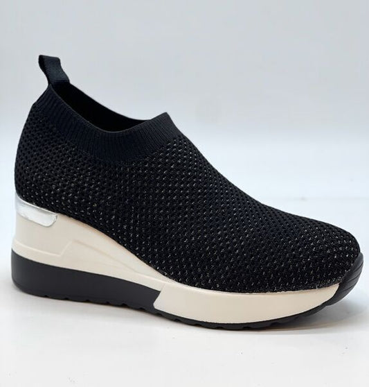 Black Knit Slip-On Sneaker with Wedge Heel