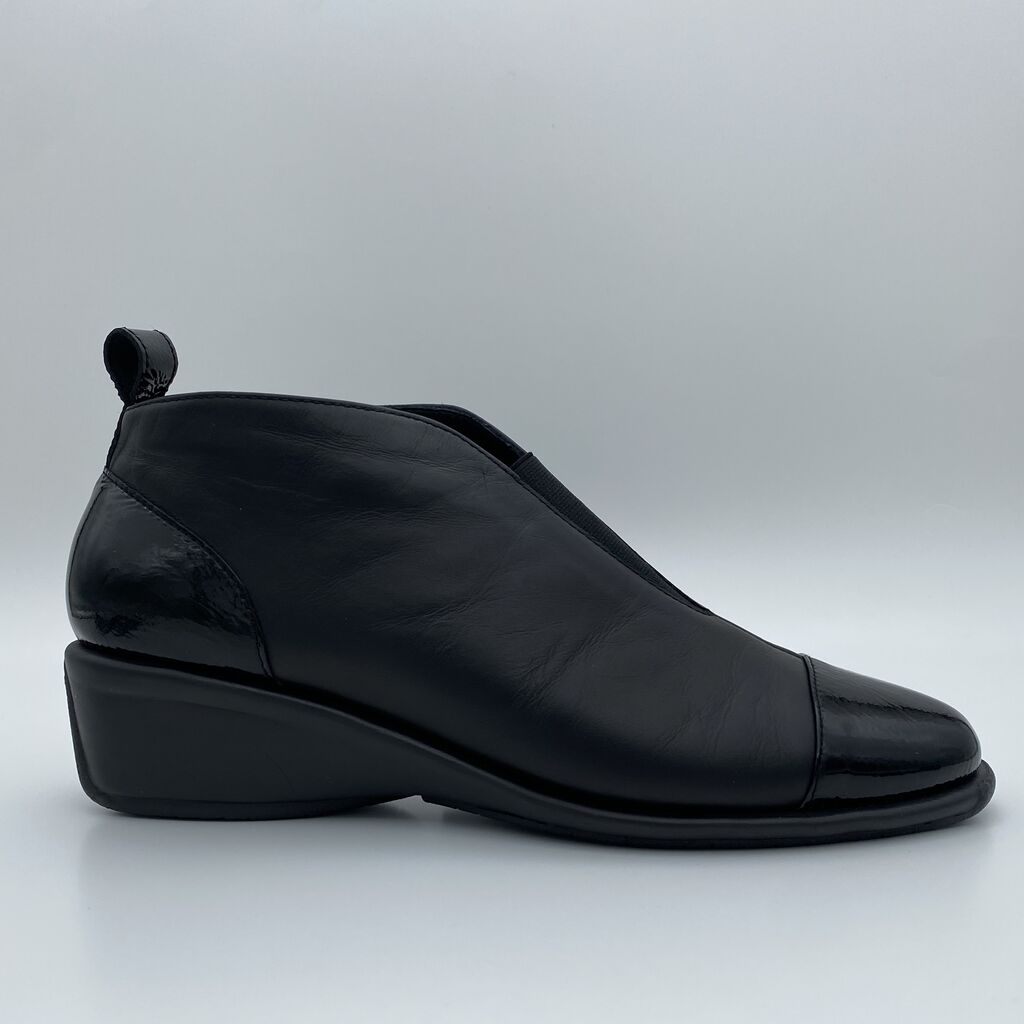 Black Leather Ankle Boot with Wedge Heel