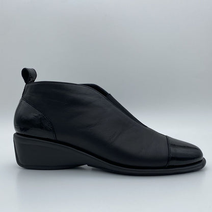 Black Leather Ankle Boot with Wedge Heel