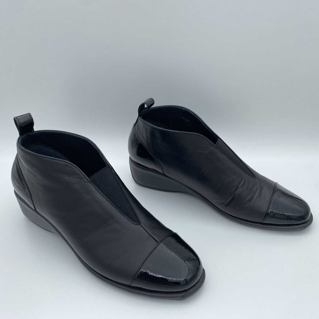 Black Leather Ankle Boot with Wedge Heel