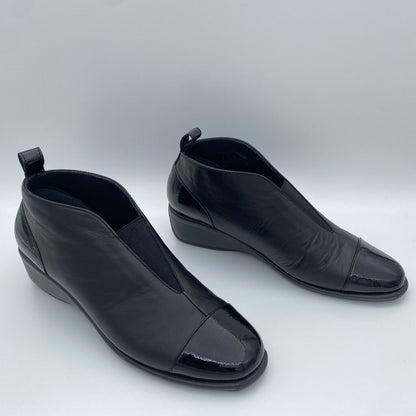 Black Leather Ankle Boot with Wedge Heel