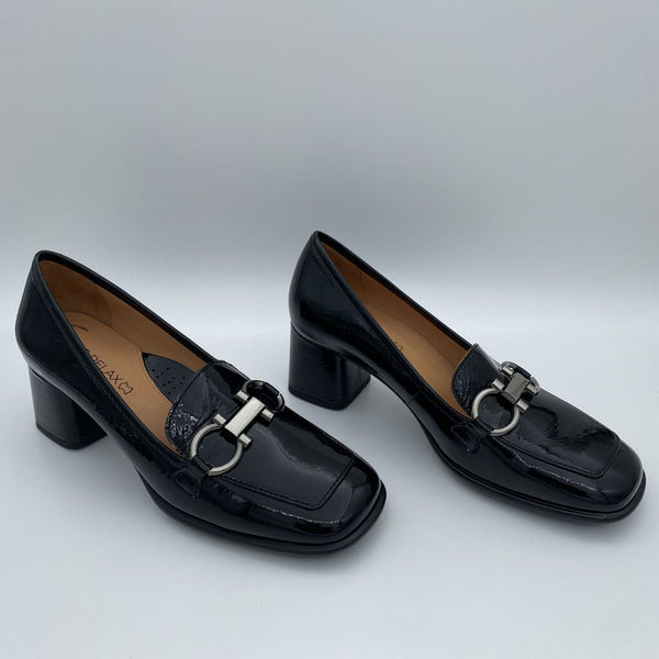 Black Patent Loafers with Decorative Buckle