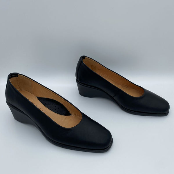 Black Leather Wedge Pumps