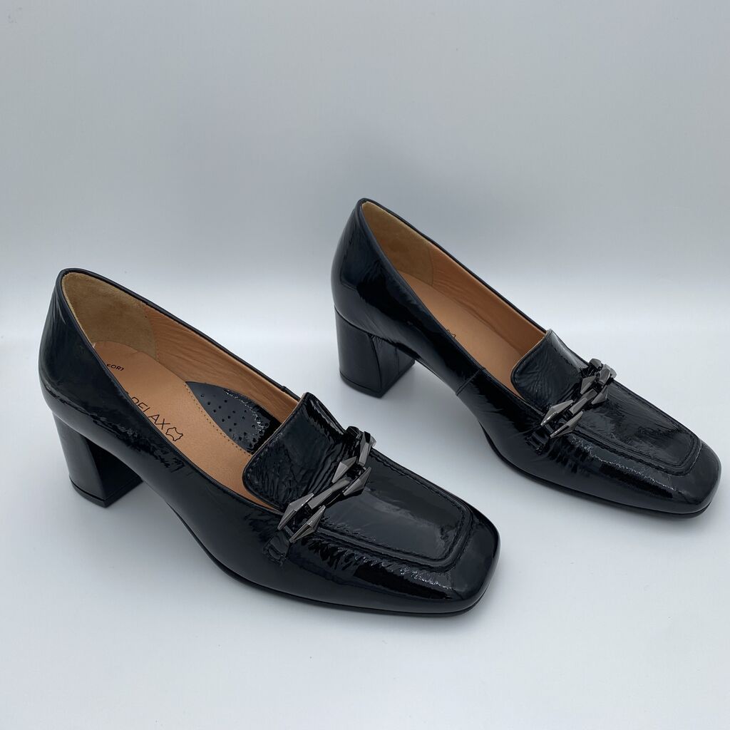 Black Patent Loafers with Metal Accent