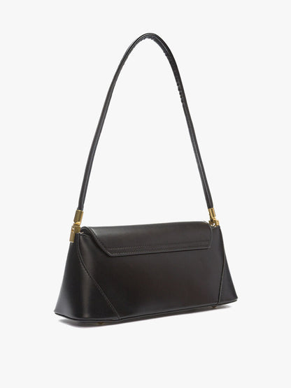 Black Leather Shoulder Bag with Gold Accents