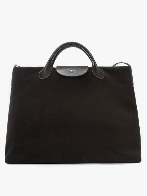 Black Canvas Tote with Leather Handles