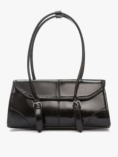 Black Patent Rectangle Bag with Double Straps