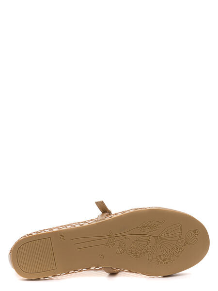 Beige Mesh Ballet Flats with Adjustable Strap