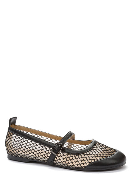 Black Mesh Ballet Flats with Strap Detail