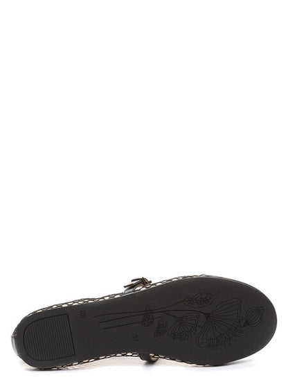 Black Mesh Ballet Flats with Strap Detail