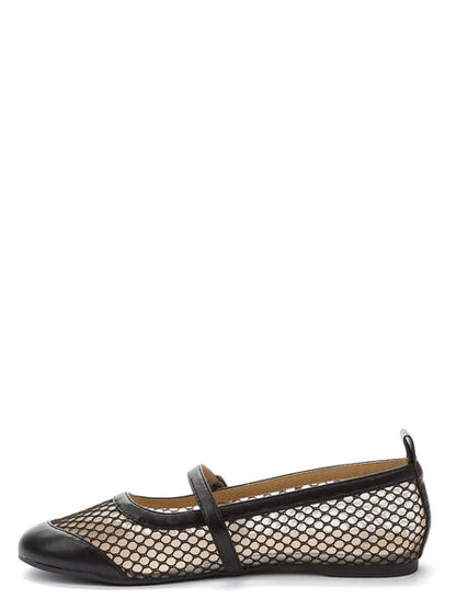 Black Mesh Ballet Flats with Strap Detail