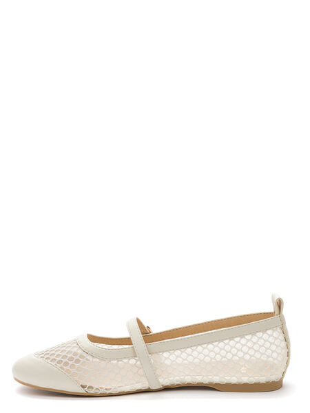 Cream Mesh Ballet Flats with Buckle Strap