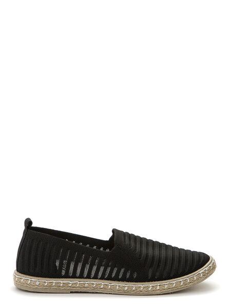 Black Mesh Slip-On Espadrille with Woven Sole