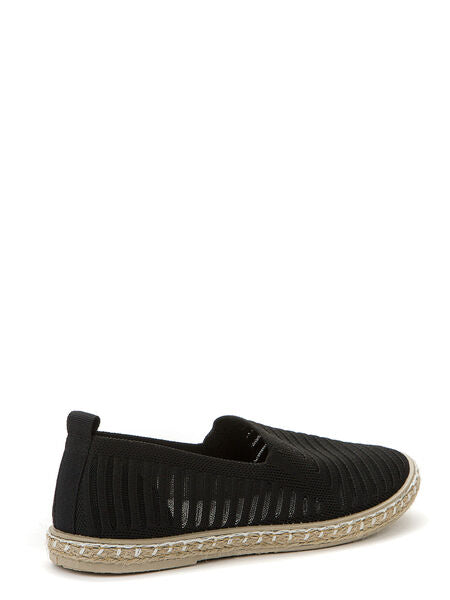 Black Mesh Slip-On Espadrille with Woven Sole