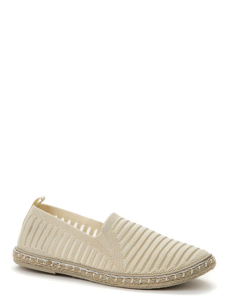 Beige Textured Slip-On Loafers with Espadrille Sole
