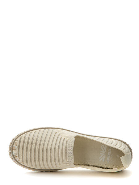 Beige Textured Slip-On Loafers with Espadrille Sole